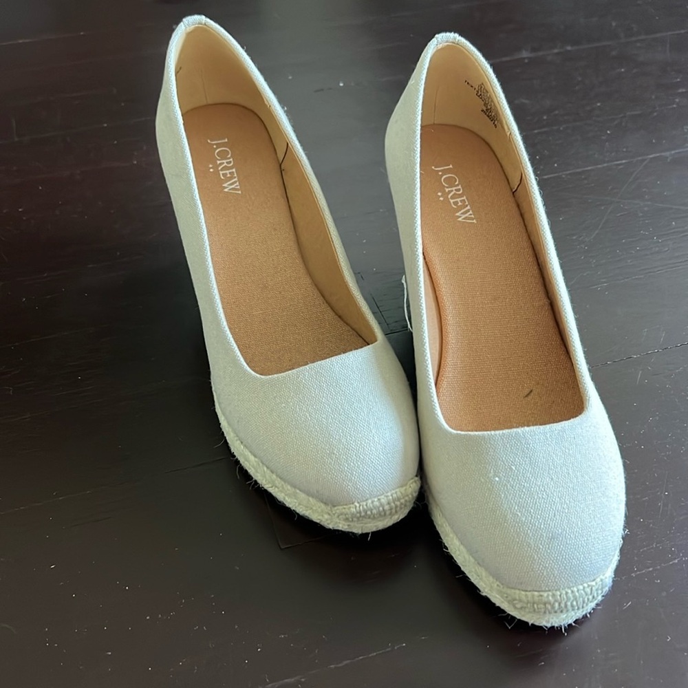J crew canvas espadrille wedges in flax (beige/tan)